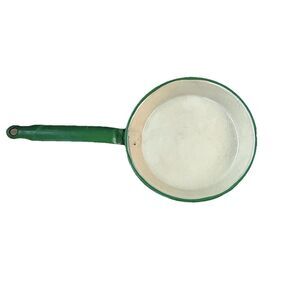 Vintage Enamelware Mini Skillet Green Cream Frying Pan Farmhouse Decor 5"
